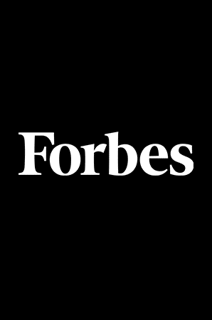 Forbes logo in white for press posts on wesleydonehue.com.