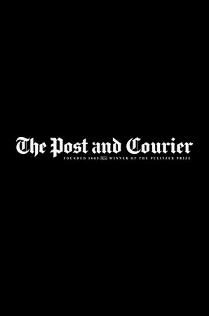 The Post and Courier logo in white for press posts